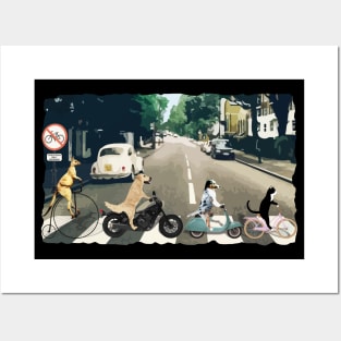 Abbey Road Beatles Spoof Cat and Dogs on Bikes Funny Posters and Art